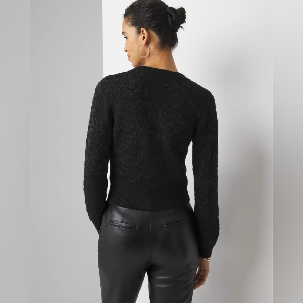 White House Black Market Metallic Jacquard Cardigan Sweater in Black Size Medium - Picture 2 of 10